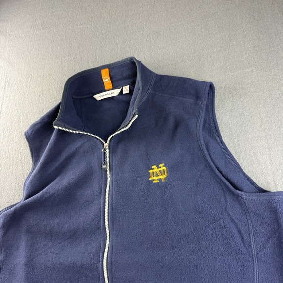 Peter Millar Vest Mens L Blue Notre Dame Thermal Flow Micro Fleece Full Zip Golf